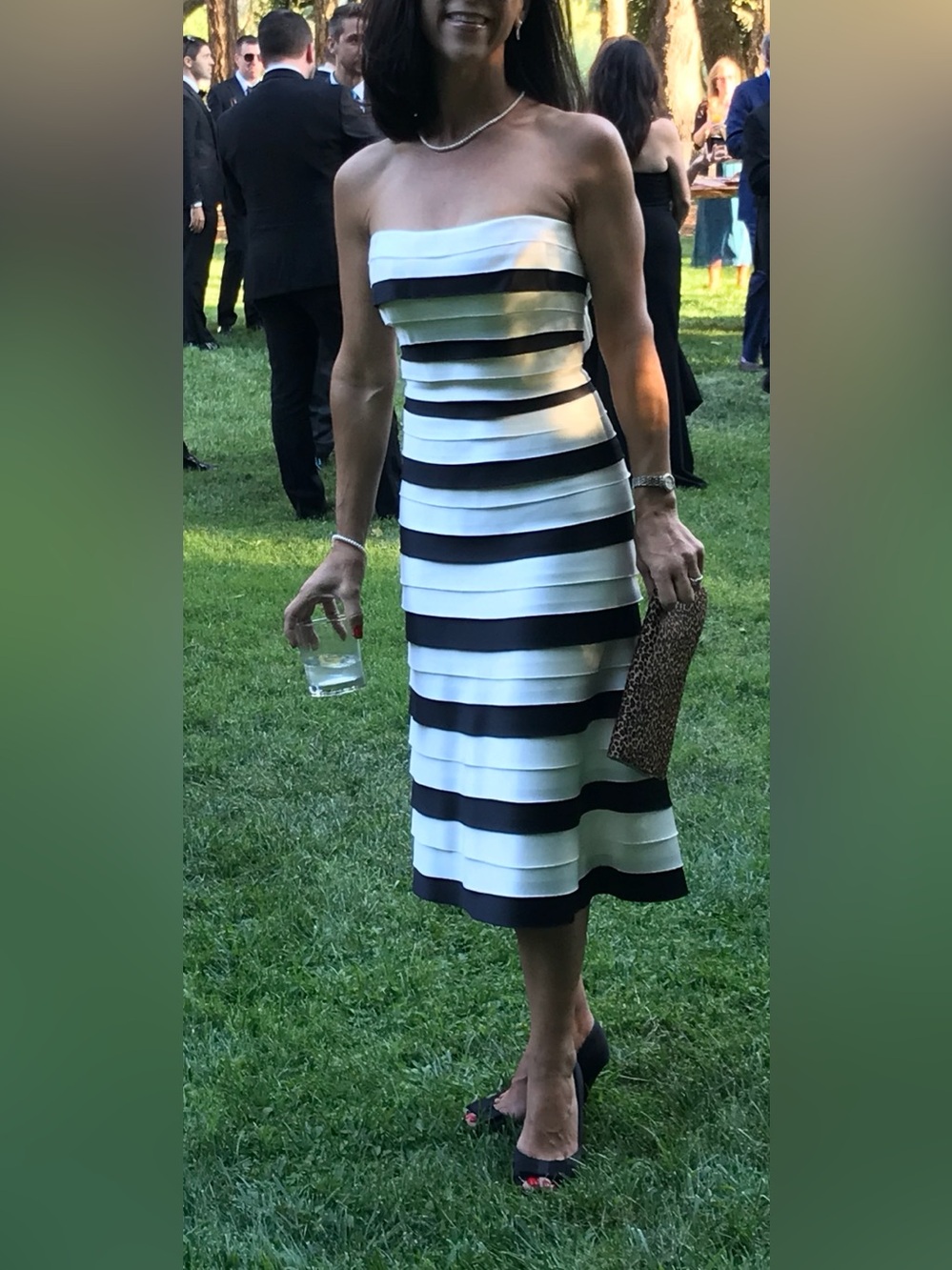 BCBGMaxAzria Black and White Strapless Bandage Dress